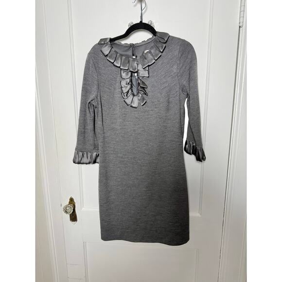 Milly Y2K Gray Wool Silk Ruffle Career Work Business Short Sheath Dress LG - Picture 1 of 8